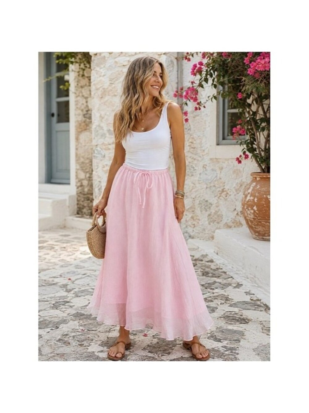 WD•NY Flowy Maxi Skirt Sheer Chiffon Drawstring Waist Pink Romantic Size XL NEW